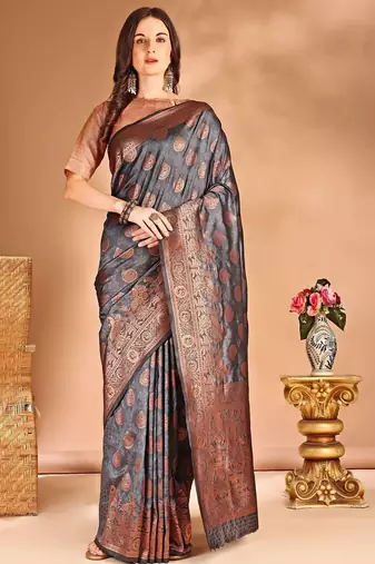 Grey woven design zari banarasi saree
