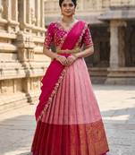 South Indian Style Semi-Stitched Half Saree with Blouse and Dupatta