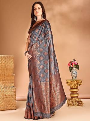 Grey woven design zari banarasi saree 2