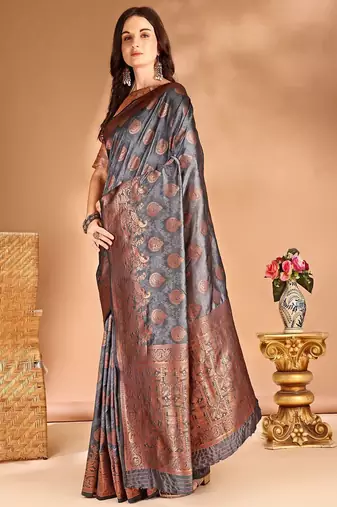 Grey woven design zari banarasi saree