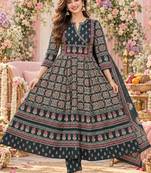 women ethnic motifs printed angrakha  cotton kurta with trousers & with dupatta