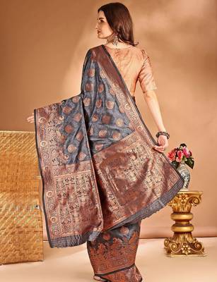 Grey woven design zari banarasi saree 3
