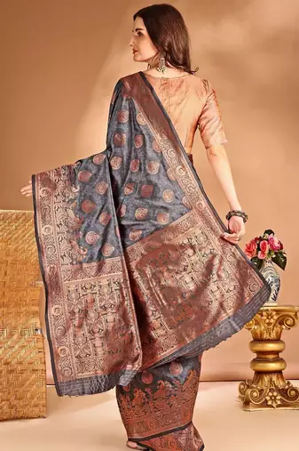 Grey woven design zari banarasi saree