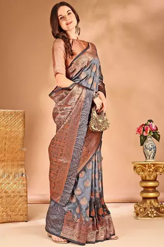 Grey woven design zari banarasi saree