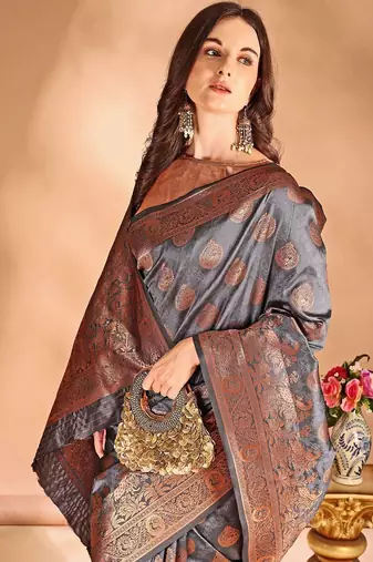 Grey woven design zari banarasi saree