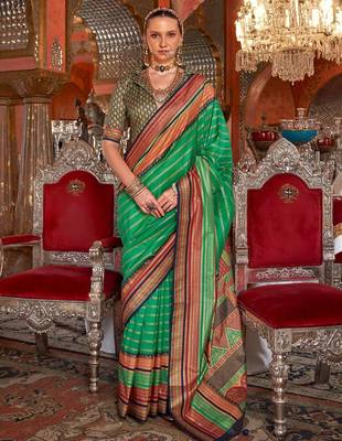 Green ethnic motifs zari banarasi saree 1