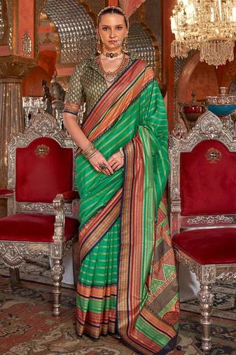 Green ethnic motifs zari banarasi saree