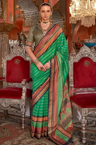 Green ethnic motifs zari banarasi saree