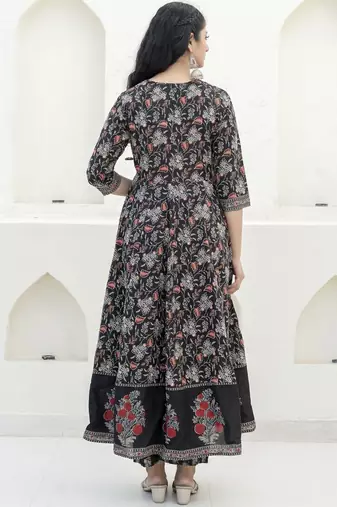 women floral printed empire  cotton kurta with trousers & with dupatta