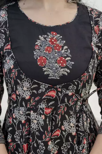 women floral printed empire  cotton kurta with trousers & with dupatta