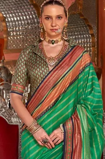 Green ethnic motifs zari banarasi saree