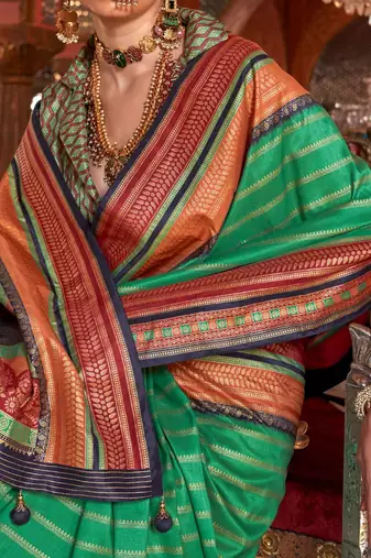 Green ethnic motifs zari banarasi saree