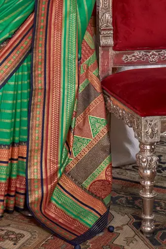 Green ethnic motifs zari banarasi saree