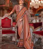 Brown ethnic motifs printed zari banarasi saree