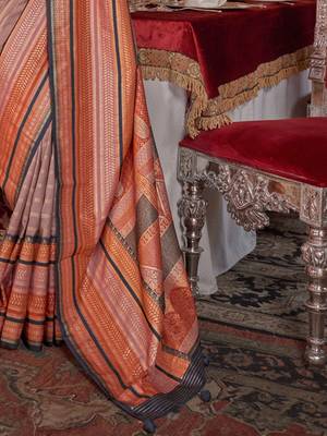 Brown ethnic motifs printed zari banarasi saree 5