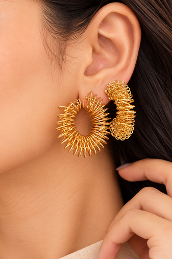 Anti-tarnish stud back closure, spiky wire design, statement hoops, women's jewellery.