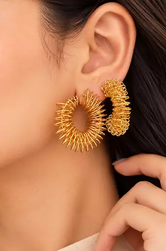 Anti-tarnish stud back closure, spiky wire design, statement hoops, women's jewellery.