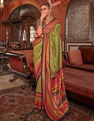Olive ethnic motifs zari banarasi saree 1