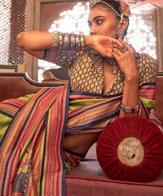 Olive ethnic motifs zari banarasi saree 2