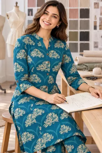 women floral printed regular  cotton kurta with palazzos