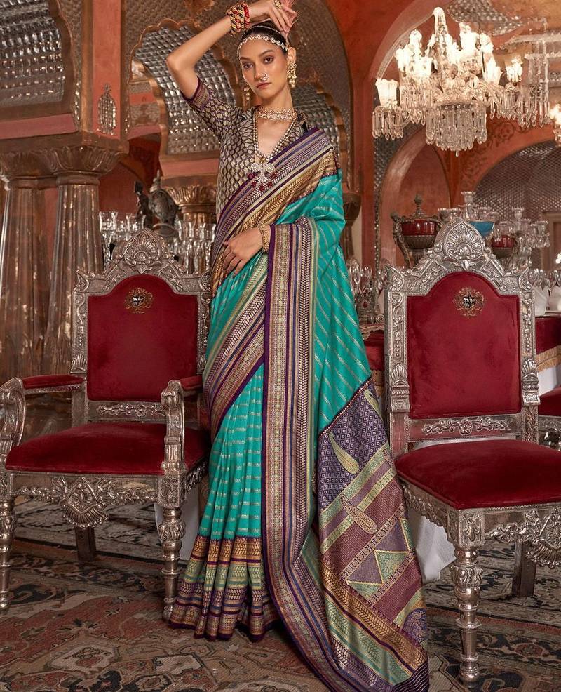Blue ethnic motifs zari banarasi saree