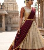 South Indian Style Semi-Stitched Half Saree with Blouse and Dupatta