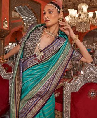Blue ethnic motifs zari banarasi saree 2