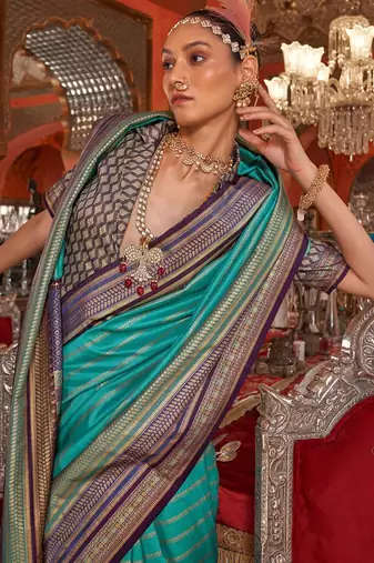 Blue ethnic motifs zari banarasi saree