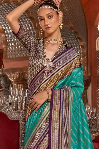 Blue ethnic motifs zari banarasi saree
