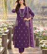women ethnic motifs printed regular  cotton kurta with trousers & with dupatta