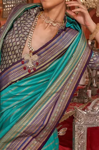 Blue ethnic motifs zari banarasi saree