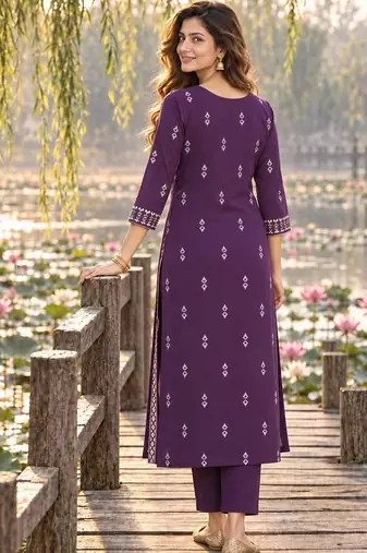 women ethnic motifs printed regular  cotton kurta with trousers & with dupatta