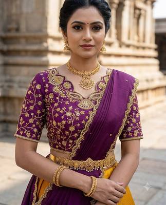 South Indian Style Semi-Stitched Half Saree with Blouse and Dupatta 4