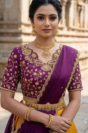South Indian Style Semi-Stitched Half Saree with Blouse and Dupatta
