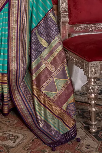 Blue ethnic motifs zari banarasi saree