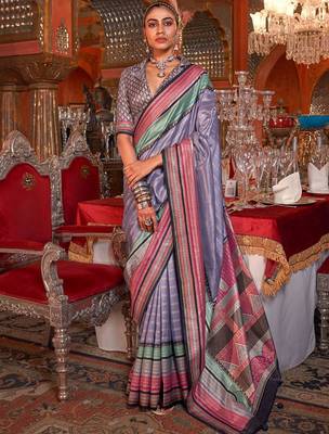 Lavender striped zari banarasi saree 1