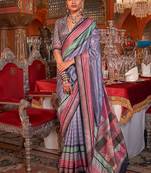 Lavender striped zari banarasi saree