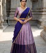 South Indian Style Semi-Stitched Half Saree with Blouse and Dupatta