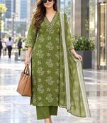 women ethnic motifs printed regular  cotton kurta with trousers & with dupatta