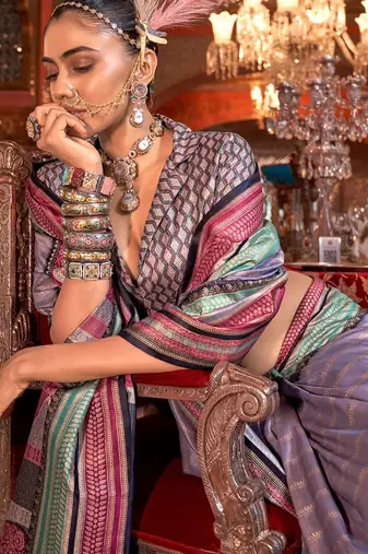 Lavender striped zari banarasi saree