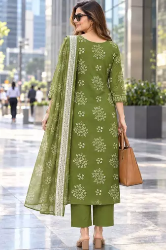 women ethnic motifs printed regular  cotton kurta with trousers & with dupatta