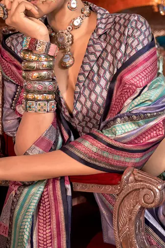 Lavender striped zari banarasi saree