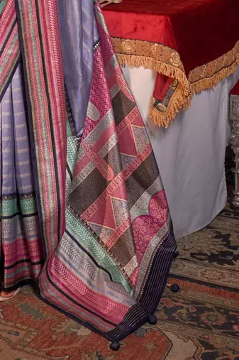 Lavender striped zari banarasi saree