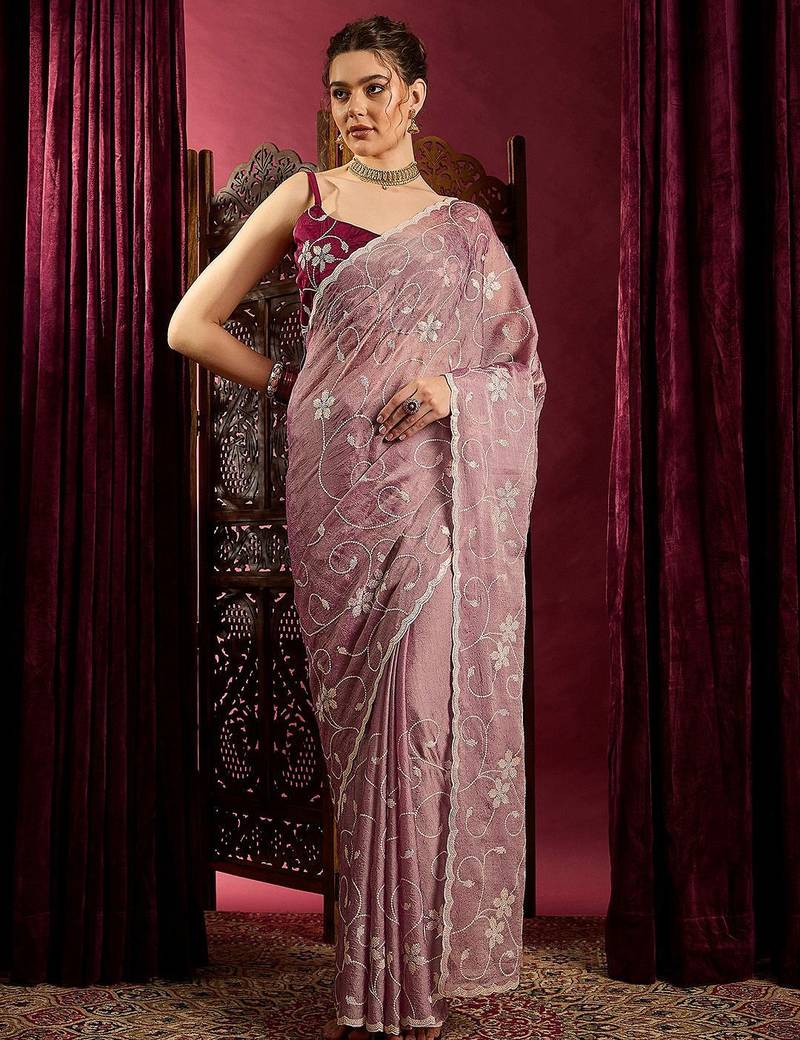 Lavender ethnic motifs sequinned saree