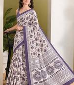 Purple batik printed silk blend ready to wear saree
