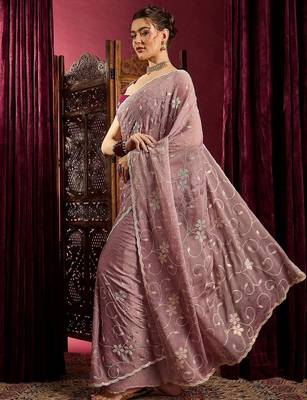 Lavender ethnic motifs sequinned saree 2