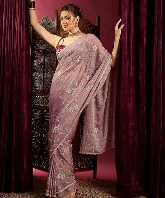 Lavender ethnic motifs sequinned saree 4