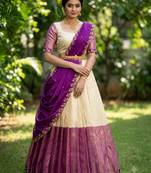South Indian Style Semi-Stitched Half Saree with Blouse and Dupatta