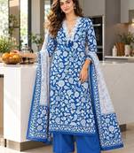 women floral printed regular  cotton kurta with palazzos & with dupatta