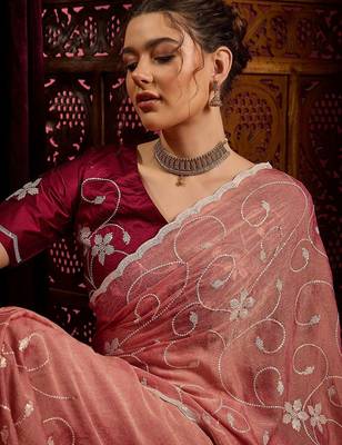 Peach ethnic motifs sequinned saree 5
